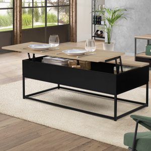 Table console pliable EDI 2-6 personnes avec rangements bois noir