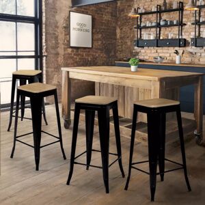 IDMarket Tabourets de bar bois et métal noir empilables x4 - Publicité