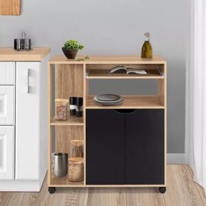 IDMarket Desserte à roulettes bois façon hêtre et portes noires 76 cm