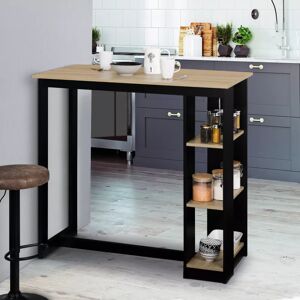 IDMarket Table haute noire et bois imitation hêtre 2 à 4 personnes avec rangement