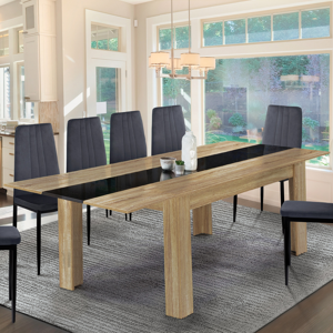 IDMarket Table de salle à manger extensible en bois imitation hêtre et noire 6-10 personnes