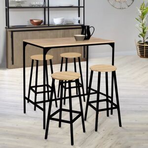 IDMarket Tabourets de bar ronds bois et métal noir x4