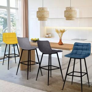 IDMarket Lot de 4 tabourets de bar matelassés en velours mix color