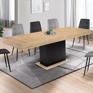 IDMarket Table avec pied central bois et noir extensible