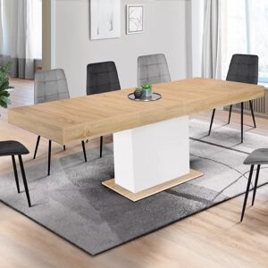IDMarket Table avec pied central bois et blanc extensible