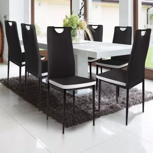 IDMarket Lot de 6 chaises noires design avec bandeau blanc