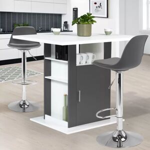 IDMarket Ensemble îlot central UGO 110 cm bois blanc et gris et 2 tabourets KARL gris