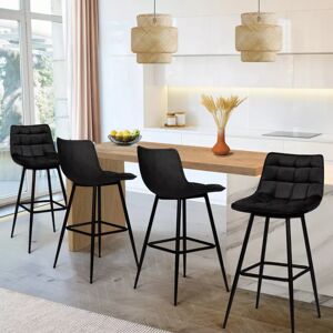 IDMarket Lot de 4 tabourets de bar en velours noir