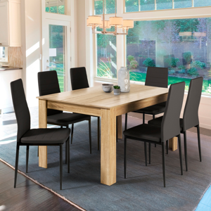 IDMarket Table de salle à manger en bois imitation hêtre 6 personnes