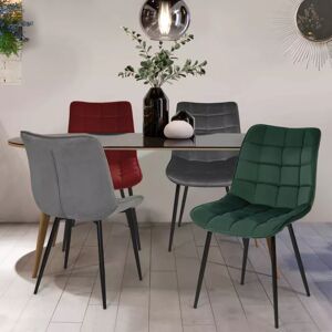 IDMarket Lot de 4 chaises en velours bordeaux, vert, gris clair et foncé matelassé