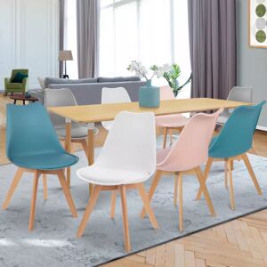 IDMarket Chaises scandinaves 4 couleurs : pastel rose x2, blanc x2, gris clair x2 et bleu x2