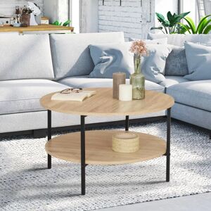 IDMarket Table basse ronde double plateau style industriel 70 cm