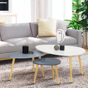 IDMarket Lot de 3 tables gigognes scandinaves laquées blanc et gris