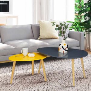 IDMarket Lot de 2 tables gigognes scandinaves laquées gris et jaune - Publicité