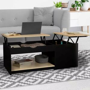 IDMarket Table basse 2 plateaux relevables rectangulaire EYLA avec coffre bois noir et façon hêtre - Publicité