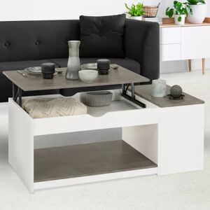 IDMarket Table basse plateau relevable rectangulaire ELEA avec coffre bois blanc et effet béton - Publicité