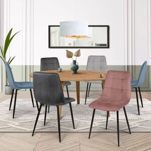 IDMarket Lot de 6 chaises en velours couleur pastel bleu, rose et gris matelassées