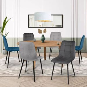 IDMarket Lot de 6 chaises en velours mix color bleu et gris matelassées - Publicité