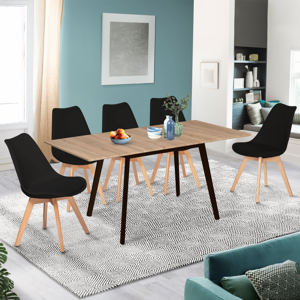 IDMarket Table extensible scandinave plateau bois pieds noirs 120-160 cm - Publicité