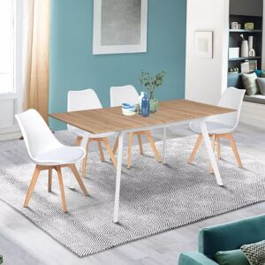 IDMarket Table extensible scandinave bois et pieds blancs