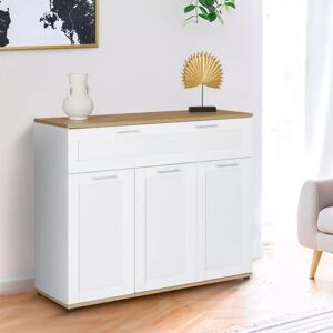 IDMarket Buffet blanc et bois 3 portes et 1 tiroir