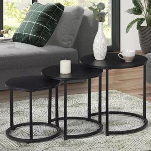 IDMarket Lot de 3 tables basses gigognes rondes 35/40/45 style industriel en métal noir mat