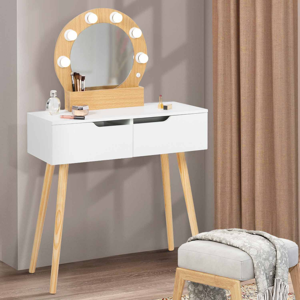 IDMarket Meuble coiffeuse blanche style scandinave avec miroir LED et tiroirs