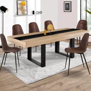 IDMarket Table à manger extensible 6-10 personnes bois et bande centrale noire
