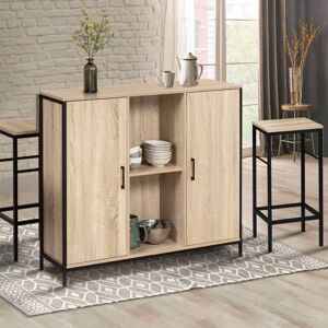 IDMarket Meuble bar métal noir et bois industriel avec 2 tabourets