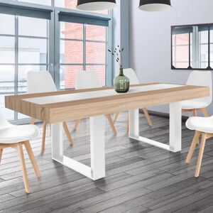 IDMarket Table extensible 6 à 10 personnes bois et blanc - Publicité