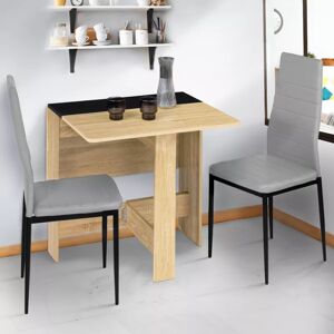 IDMarket Table console pliable EDI 2-4 personnes bois façon hêtre plateau noir 103 x 76 cm