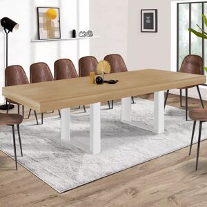 IDMarket Table à manger 10 à 12 personnes bois et blanc