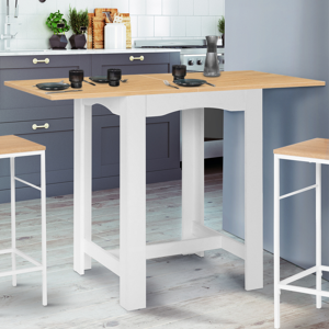 IDMarket Table haute de bar extensible DONA 2 à 4 personnes blanche plateau façon hêtre 65-130 cm