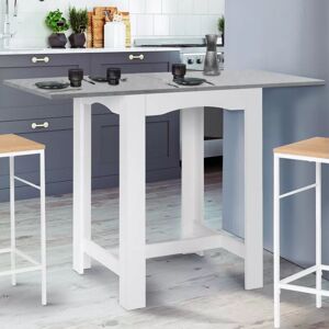 IDMarket Table haute de bar extensible DONA 2 à 4 personnes blanche plateau façon béton 65-130 cm