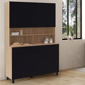 IDMarket Buffet de cuisine noir et bois 120 cm