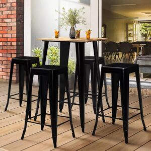 IDMarket Table haute 60 cm avec 4 tabourets de bar en métal noir empilables