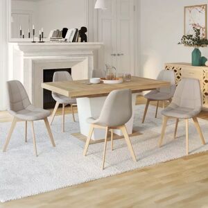 IDMarket Lot de 6 chaises scandinaves en tissu beige pieds en bois
