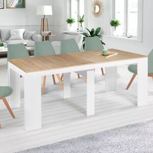 IDMarket Table console extensible bois façon hêtre et blanc : 10 personnes - Publicité