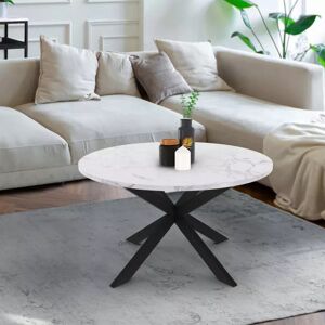 IDMarket Table basse ronde ALASKA 70 cm plateau effet marbre blanc et pied araignée métal noir - Publicité