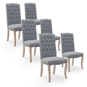IntenseDeco Lot de 6 chaises capitonnées Jade tissu gris
