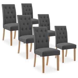 IntenseDeco Lot de 6 chaises capitonnées Gaya tissu gris