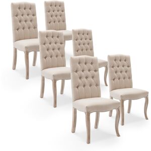 IntenseDeco Lot de 6 chaises capitonnées Jade tissu beige