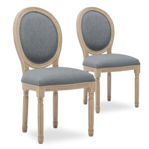 IntenseDeco Lot de 2 chaises médaillon Louis XVI tissu Gris