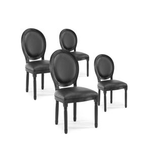 IntenseDeco Lot de 4 chaises medaillon Louis XVI synthetique Noir