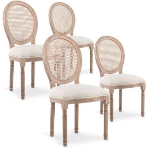 Lot de 4 chaises médaillon Louis XVI Cannage Rotin tissu Beige