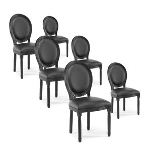 IntenseDeco Lot de 6 chaises medaillon Louis XVI synthetique Noir