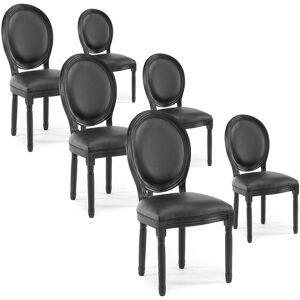 IntenseDeco Lot de 6 chaises médaillon Louis XVI synthétique Noir