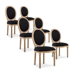 IntenseDeco Lot de 6 chaises médaillon Louis XVI tissu Noir