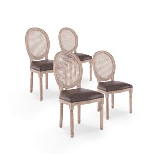 IntenseDeco Lot de 4 chaises médaillon Louis XVI Cannage Rotin vintage