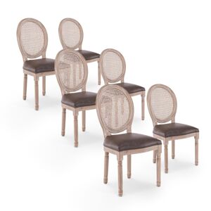 IntenseDeco Lot de 6 chaises médaillon Louis XVI Cannage Rotin vintage